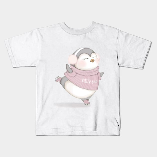 baby penguin skating Kids T-Shirt by PeachAndPatches